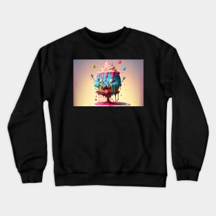 Cake Caricature - January 1st - Yearlong Psychedelic Cute Cakes Collection - Birthday Party - Delicious Dripping Paint, Bright Colors, and Big Adorable Smiles Crewneck Sweatshirt